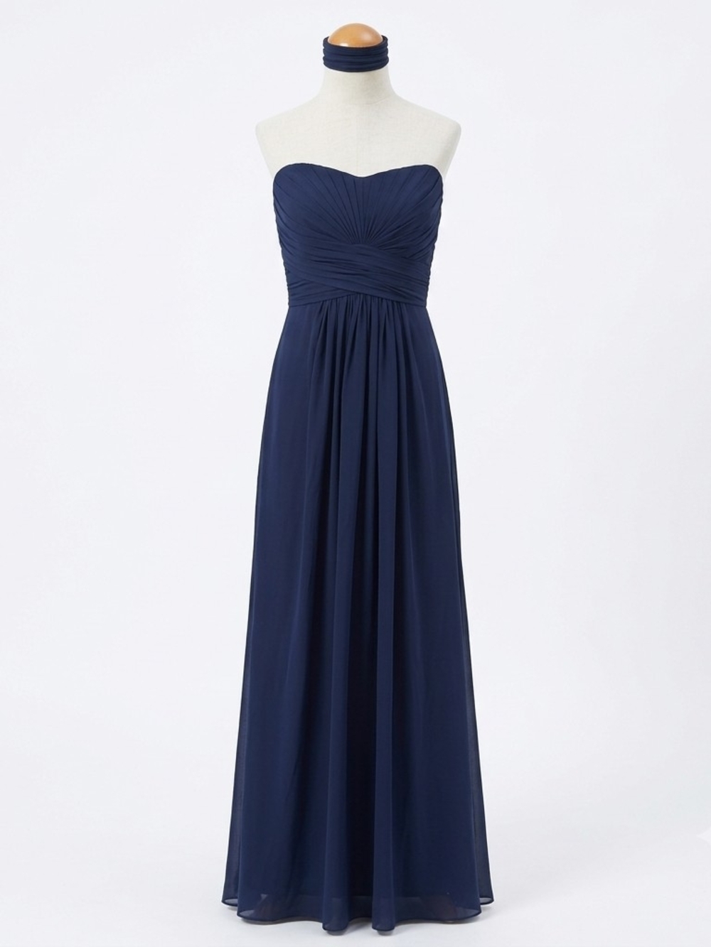 David's Bridal Navy Strapless Chiffon Bridesmaid Gown